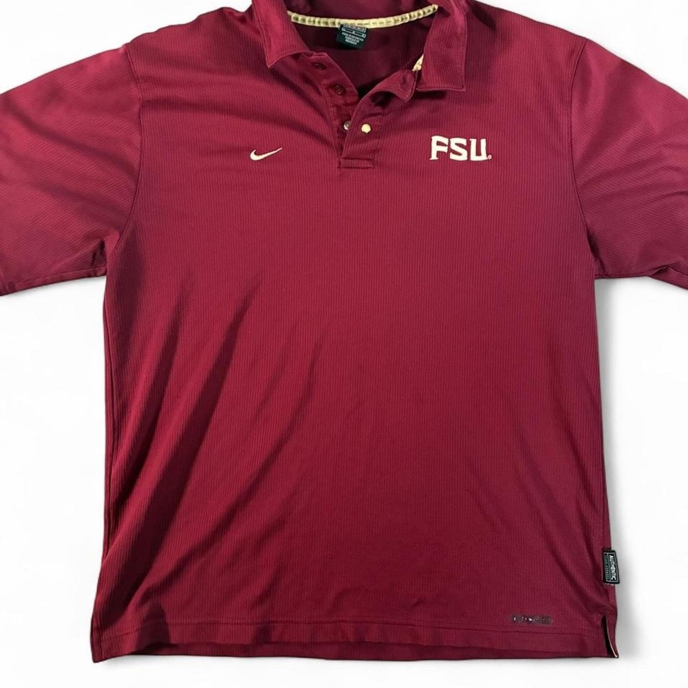 Nike Team Florida State University polo shirt in burgundy with gold accents. Lg